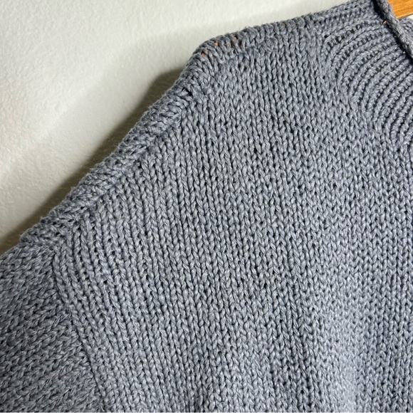 Eileen Fisher 100% Organic Cotton Thick Textured Knit Mock Neck Blue Sweater - Picture 14 of 16